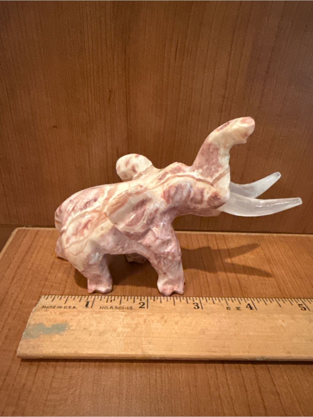 Vintage Pink Onyx Marble/Calcite Elephant Figurine Trunk Up